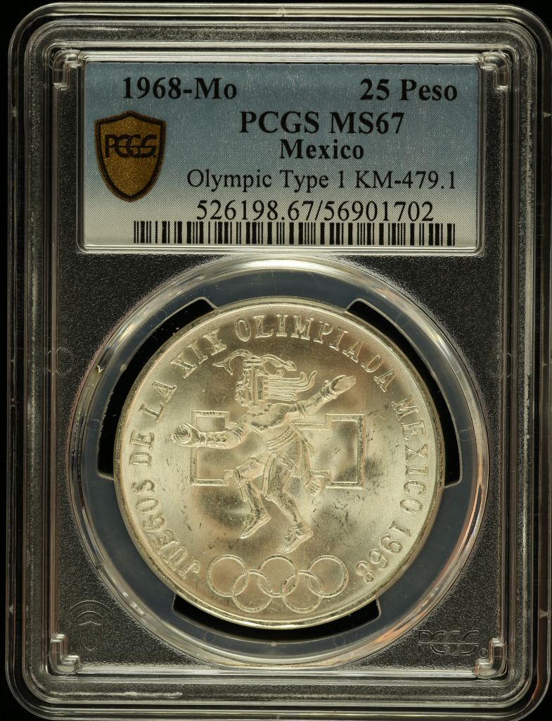 Modern Silver & Minors 25 Peso 1968 Mo KM-479.1 PCGS MS67 0146611