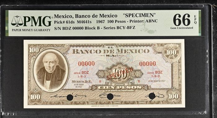 Banco De Mexico 8 Piece Specimen Set all Graded Pick #49/51/52/54/57/58/59/61 PMG Gem UNC66 EPQ f_35464Banco De Mexico 8 Piece Specimen Set all Graded Pick #49/51/52/54/57/58/59/61 PMG Gem UNC66 EPQ f_35464 - Image 11