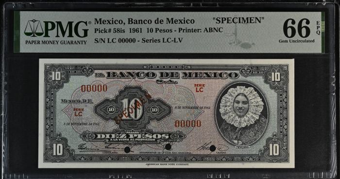 Banco De Mexico 8 Piece Specimen Set all Graded Pick #49/51/52/54/57/58/59/61 PMG Gem UNC66 EPQ f_35464Banco De Mexico 8 Piece Specimen Set all Graded Pick #49/51/52/54/57/58/59/61 PMG Gem UNC66 EPQ f_35464 - Image 5