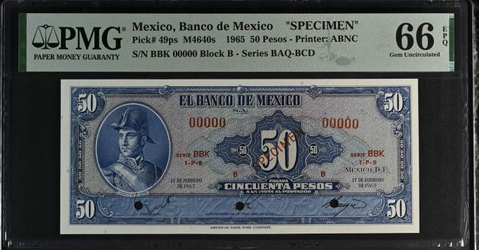 Banco De Mexico 8 Piece Specimen Set all Graded Pick #49/51/52/54/57/58/59/61 PMG Gem UNC66 EPQ f_35464Banco De Mexico 8 Piece Specimen Set all Graded Pick #49/51/52/54/57/58/59/61 PMG Gem UNC66 EPQ f_35464 - Image 9
