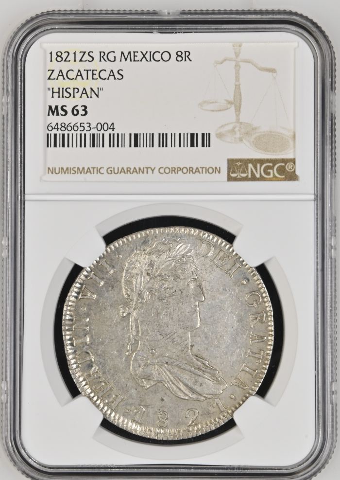 War For Independence 8 Reales 1821 Zs RG NGC MS63 0146661War For Independence 8 Reales 1821 Zs RG NGC MS63 0146661