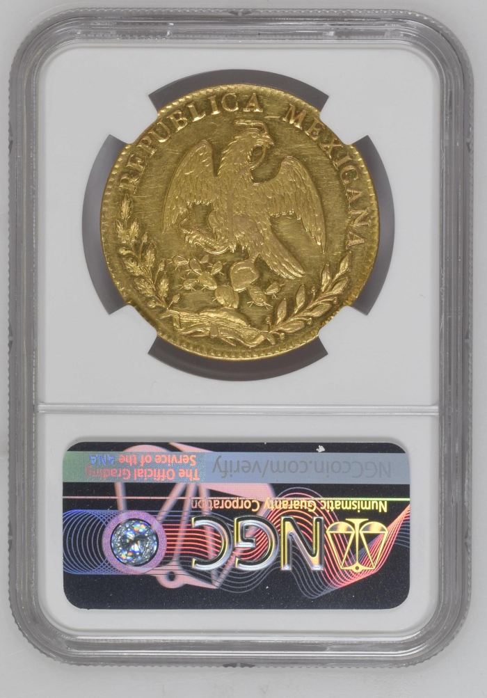 Republic Gold 8 Escudos 1863 Mo TH NGC AU58 0146670Republic Gold 8 Escudos 1863 Mo TH NGC AU58 0146670 - Image 2