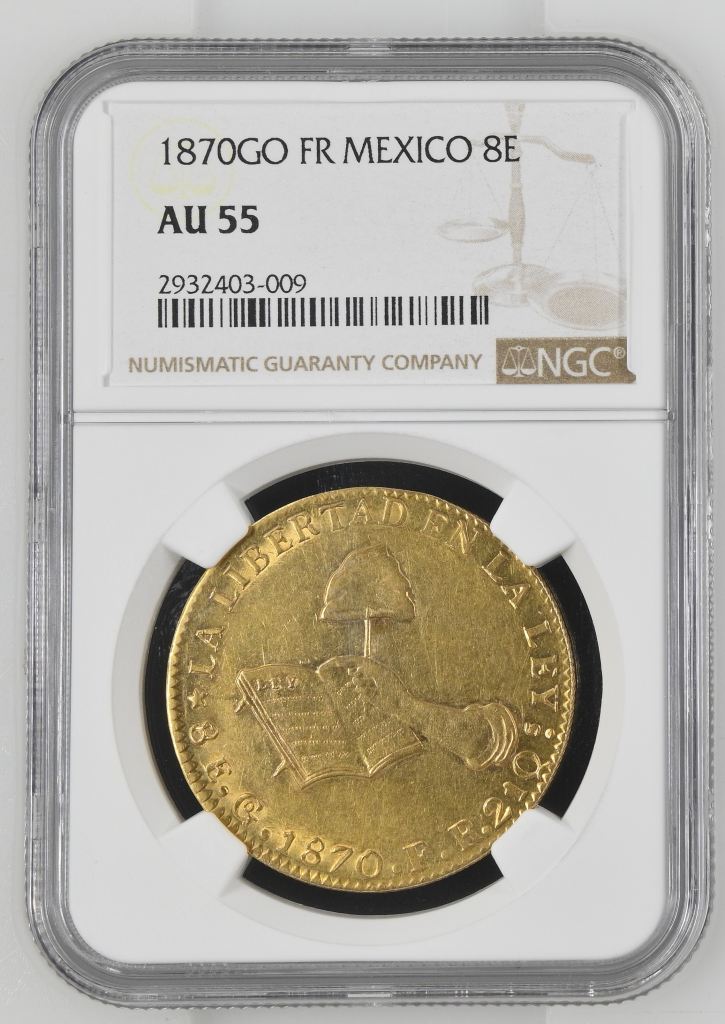 Republic Gold 8 Escudos 1870 Go FR NGC AU55 0146673