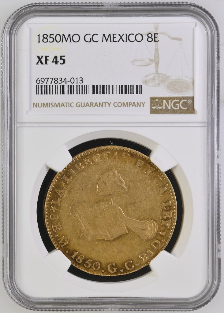 Republic Gold 8 Escudos 1850 Mo GC NGC XF45 0146674