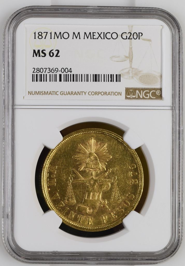 Republic Gold 20 Peso 1871 Mo M NGC MS62 0146715