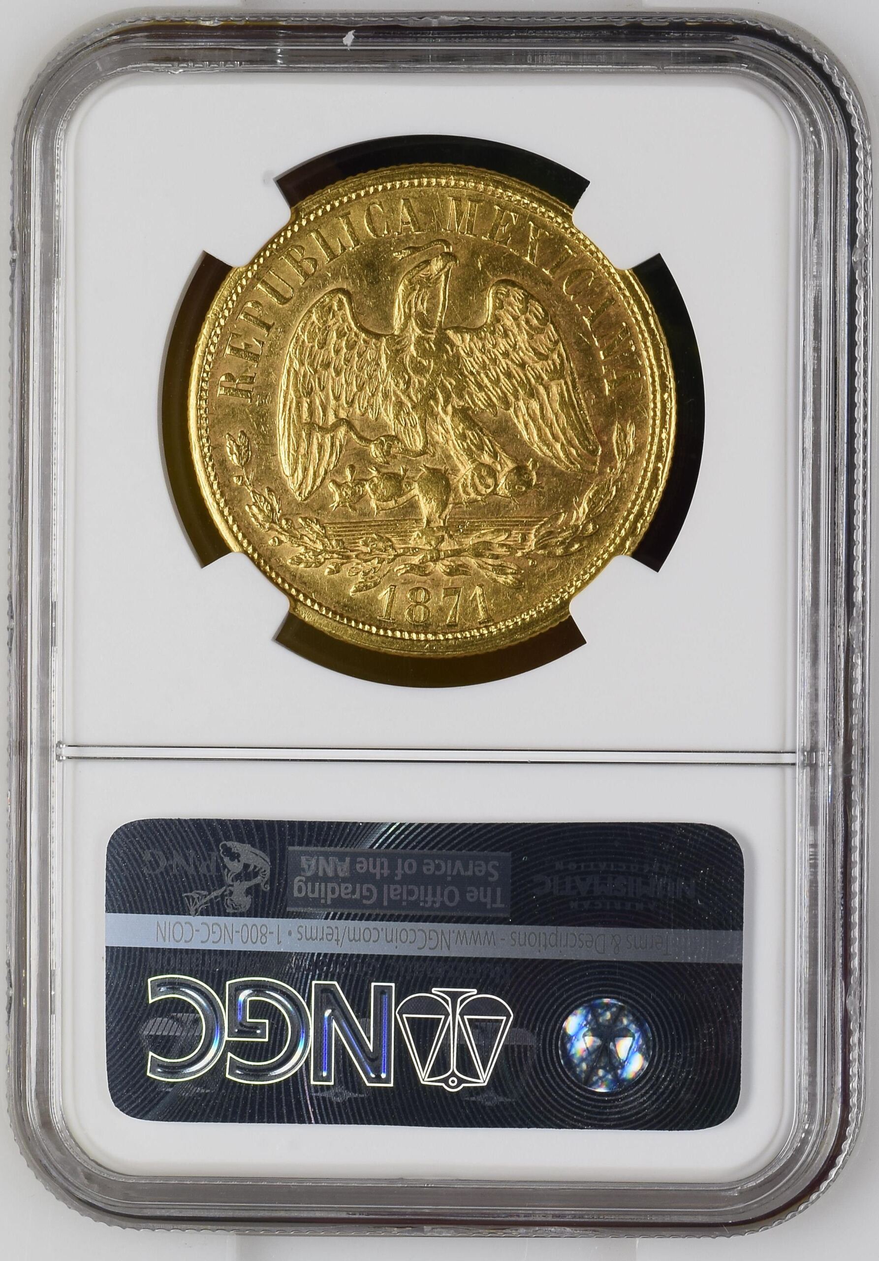 Mexican Coins Republic Gold Republic Gold 20 Peso 1871 Mo M NGC MS62 0146715 Republic Gold 20 Peso 1871 Mo M NGC MS62 0146715Republic Gold 20 Peso 1871 Mo M NGC MS62 0146715 - Image 2