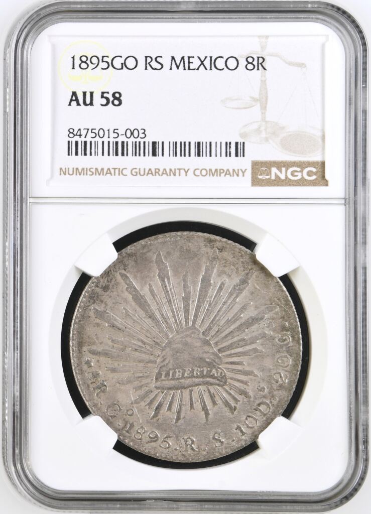 Guanajuato 8 Reales 1895 Go RS NGC AU58 0146723