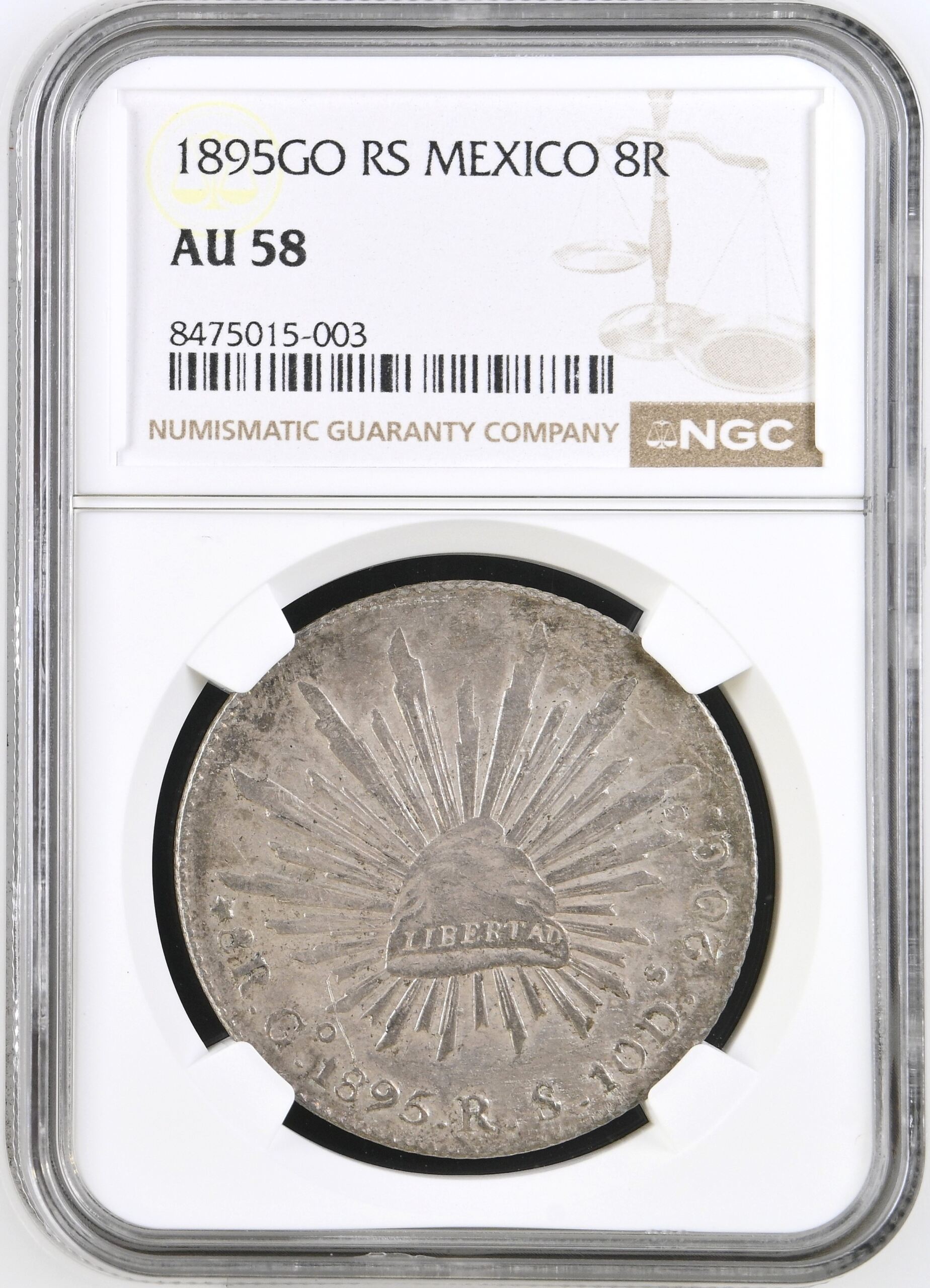 Guanajuato 8 Reales 1895 Go RS NGC AU58 0146723