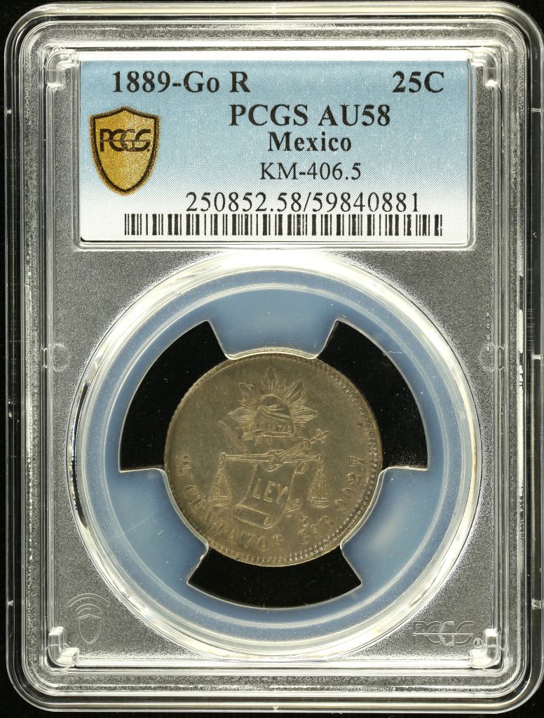 Republic Silver & Minors 25 Centavos 1889 Go R PCGS AU58 KM-406.2 0146729