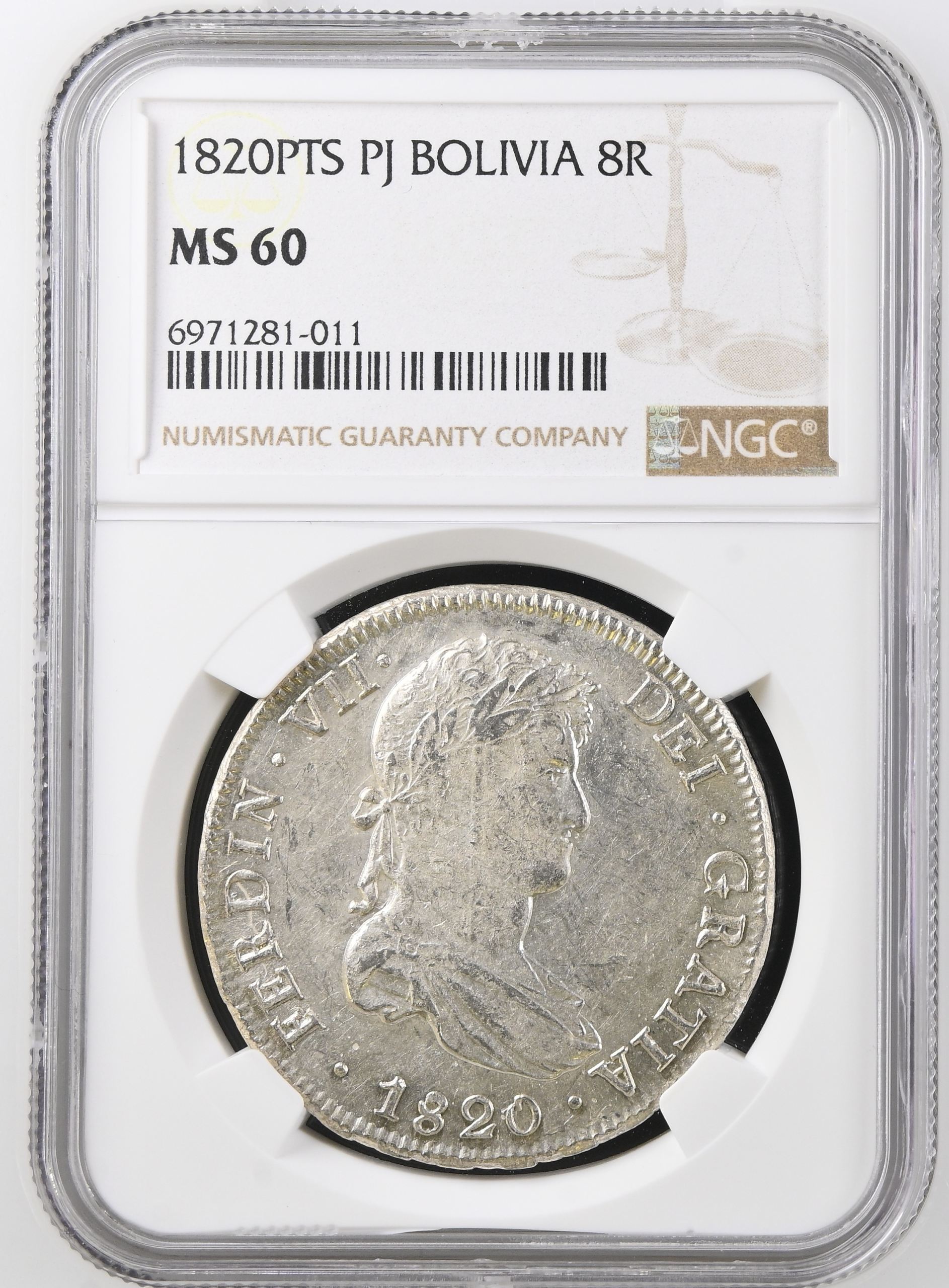 Bolivia 8 Reales 1820 Pts PJ NGC MS60 0146818