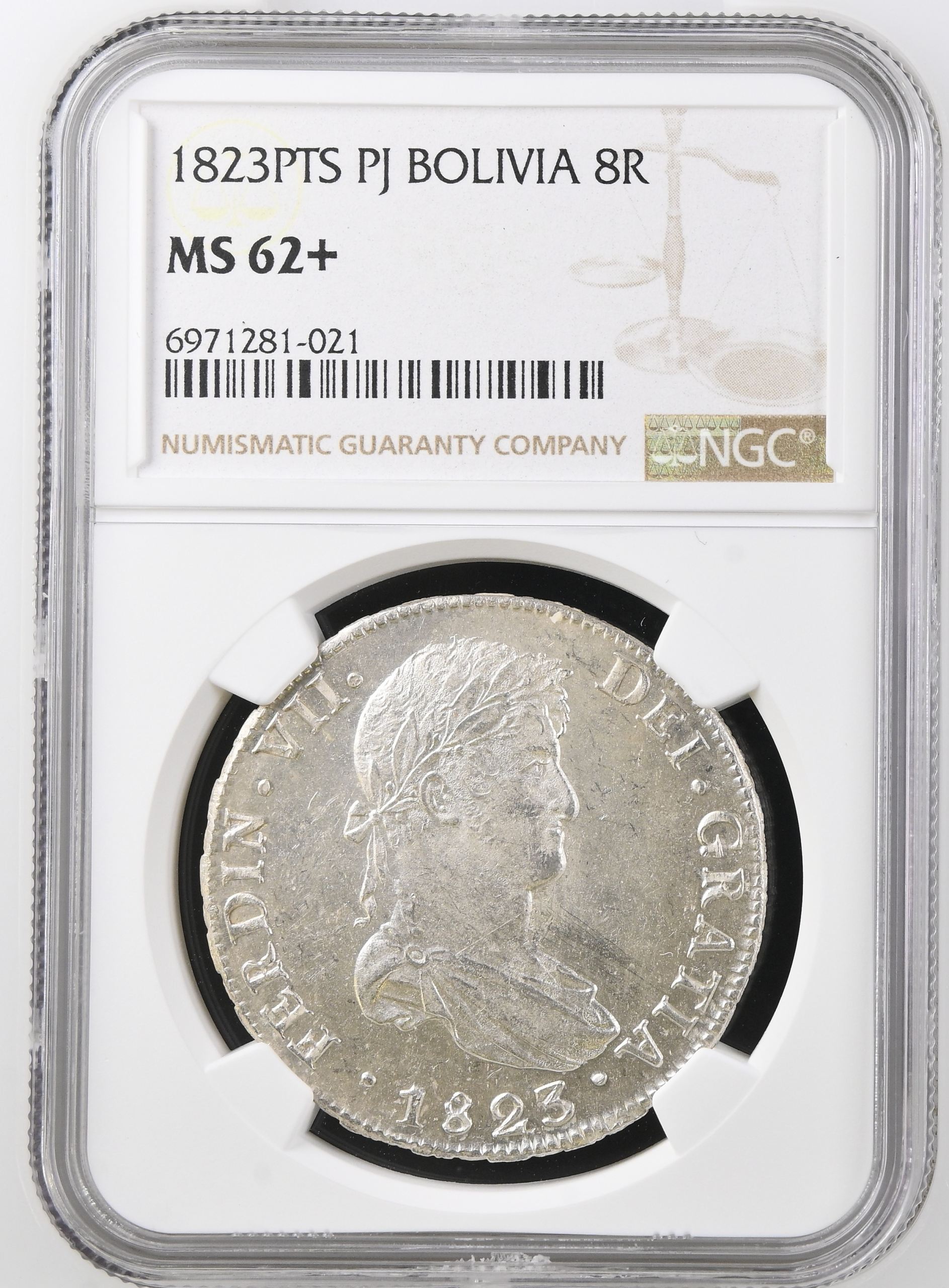 Bolivia 8 Reales 1823 Pts PJ NGC MS62+ 0146823