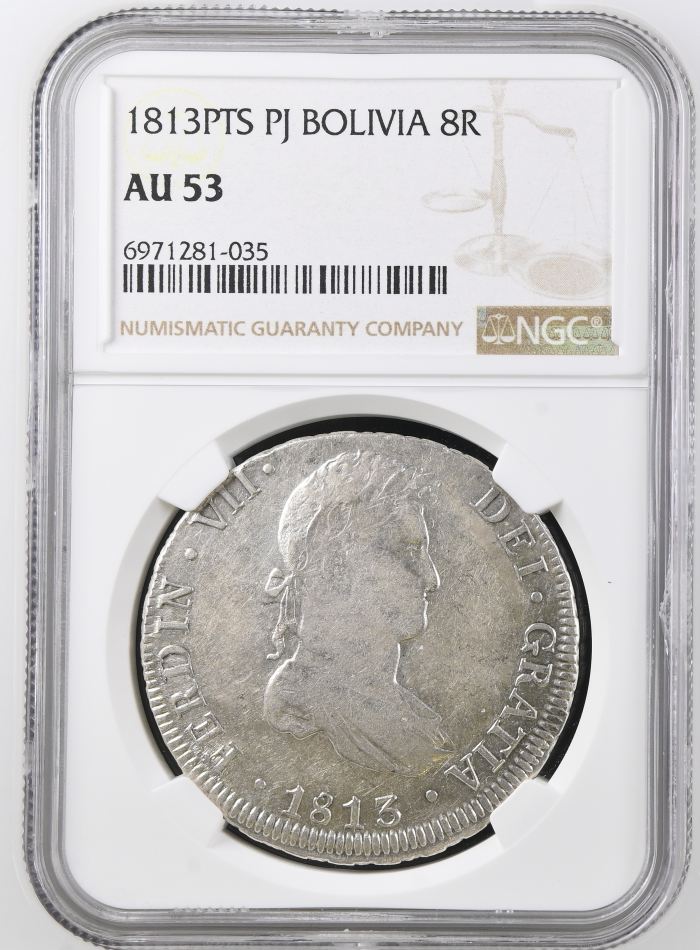 Bolivia 8 Reales 1813 Pts PJ NGC AU53 0146829Bolivia 8 Reales 1813 Pts PJ NGC AU53 0146829