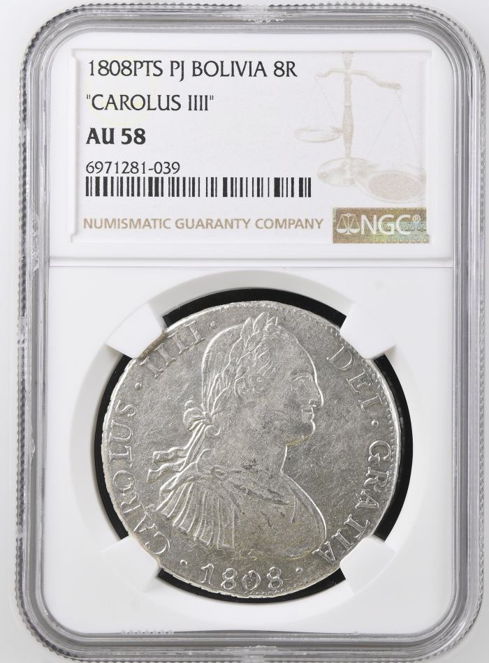 Bolivia 8 Reales 1808 Pts PJ NGC AU58 0146830Bolivia 8 Reales 1808 Pts PJ NGC AU58 0146830