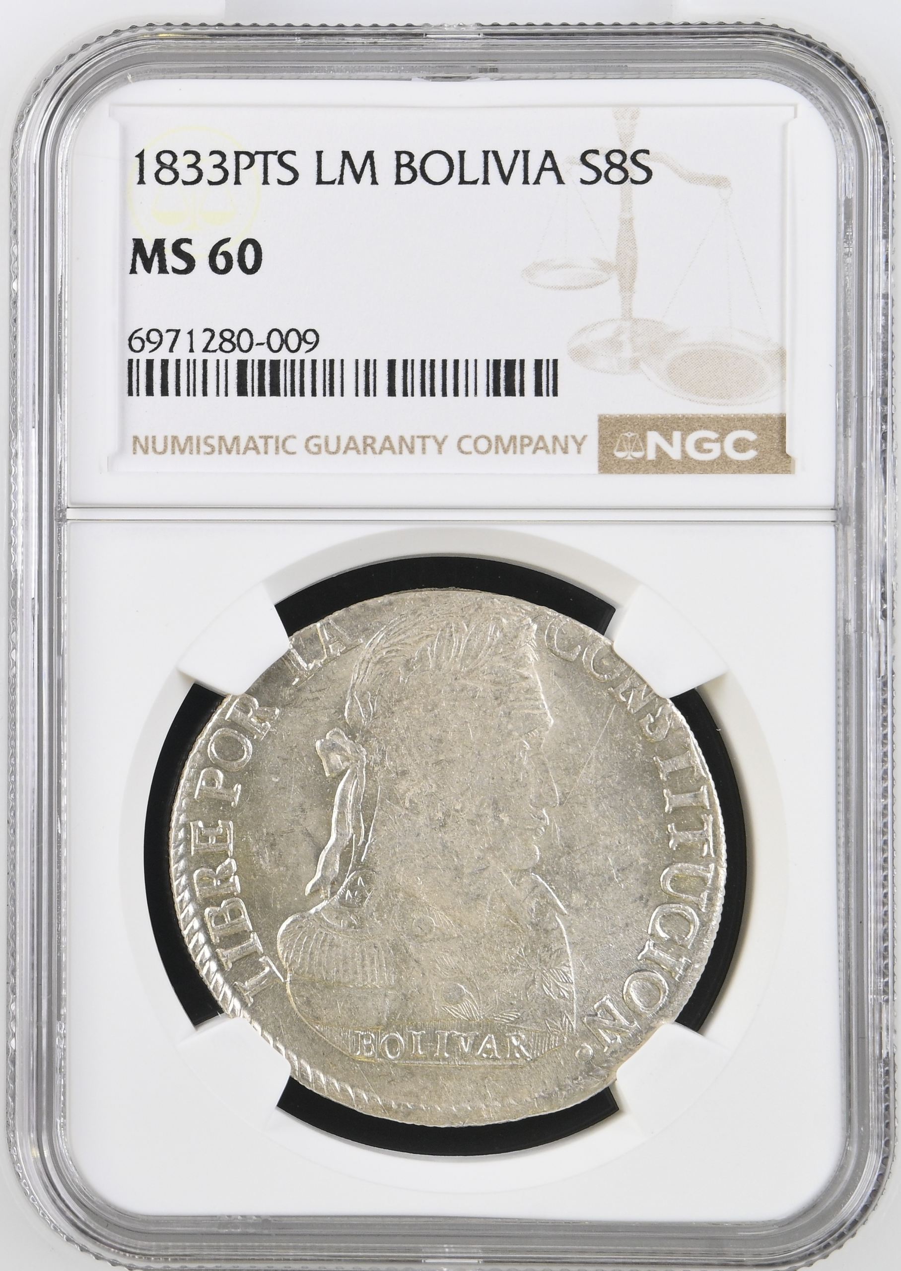 Bolivia 8 Sol 1833 Pts LM NGC MS60 0146855