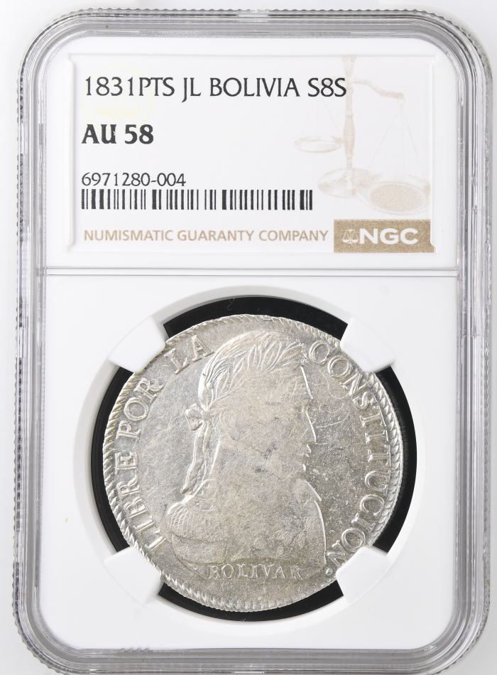 Bolivia 8 Sol 1831 Pts JL NGC AU58 0146857Bolivia 8 Sol 1831 Pts JL NGC AU58 0146857