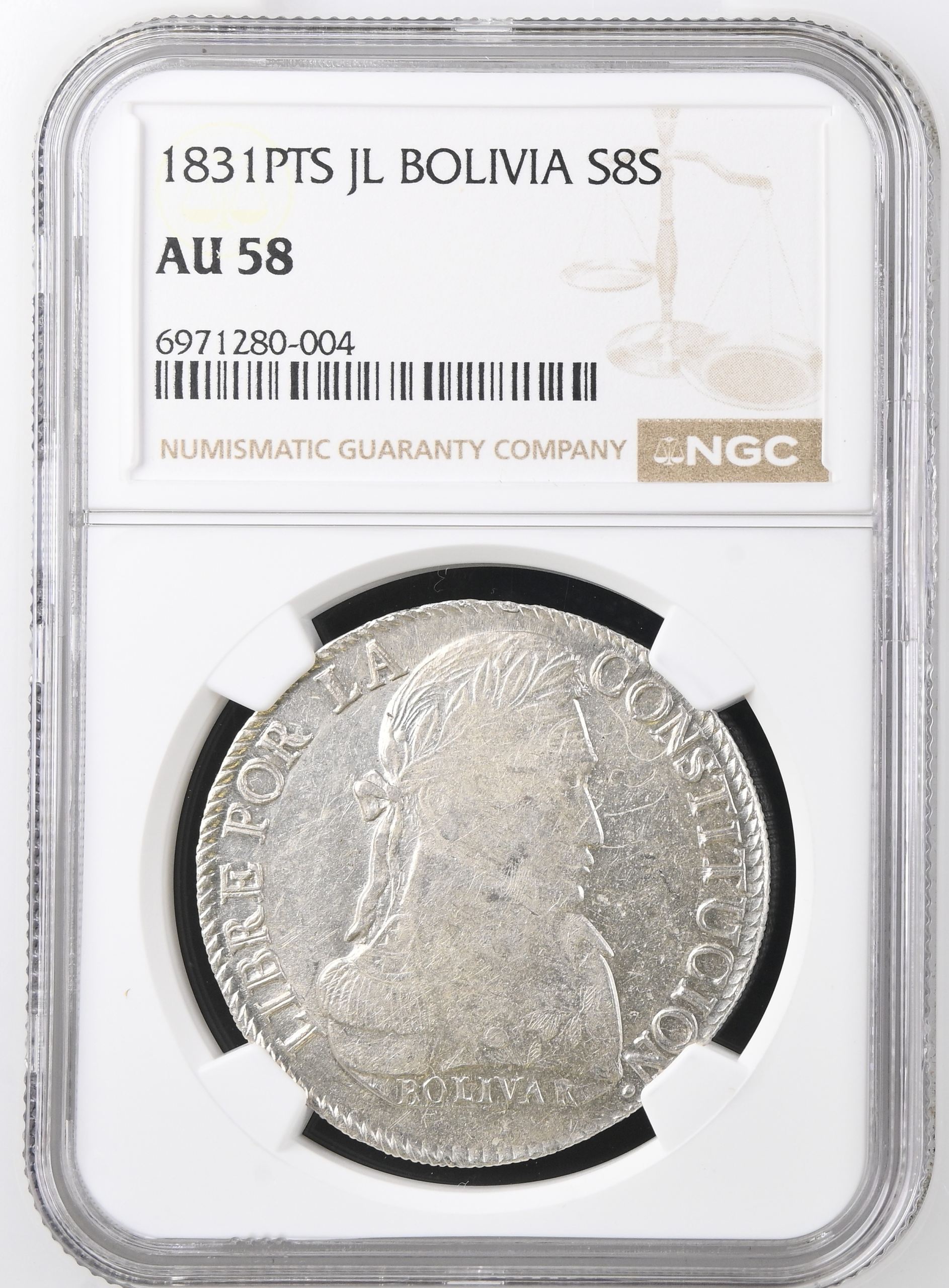 Bolivia 8 Sol 1831 Pts JL NGC AU58 0146857