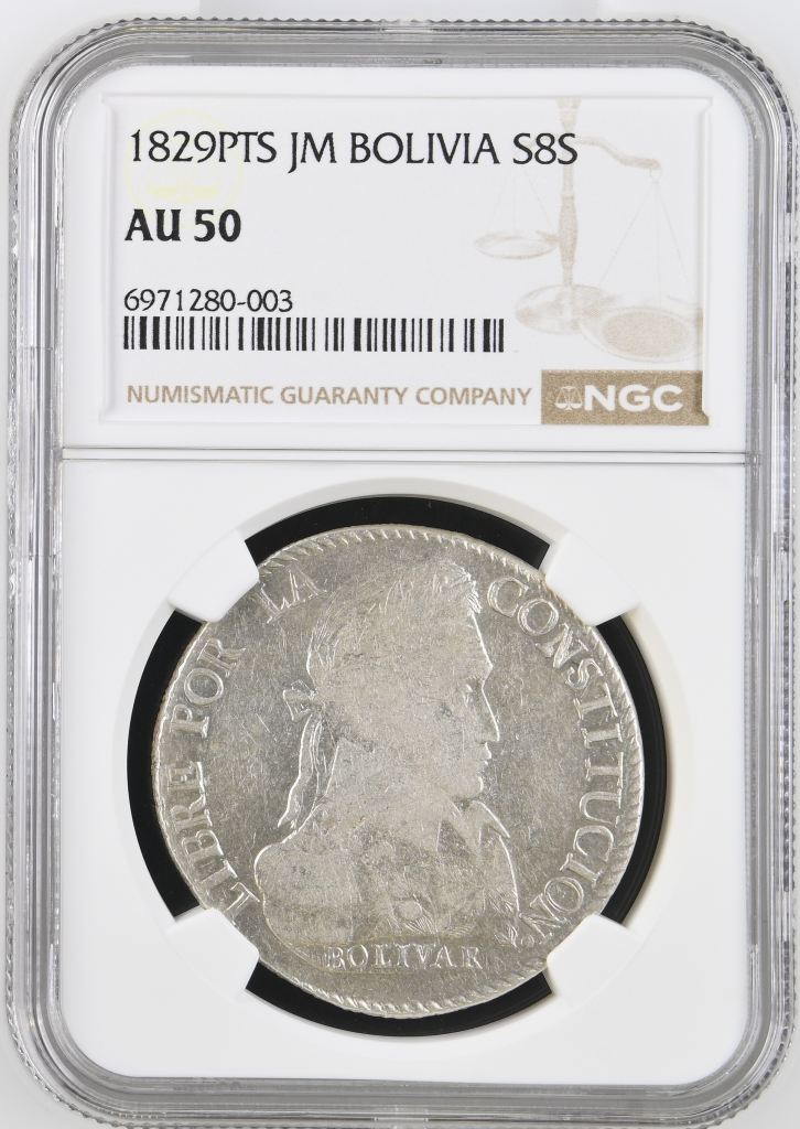 Bolivia 8 Sol 1829 Pts JM NGC AU50 0146860