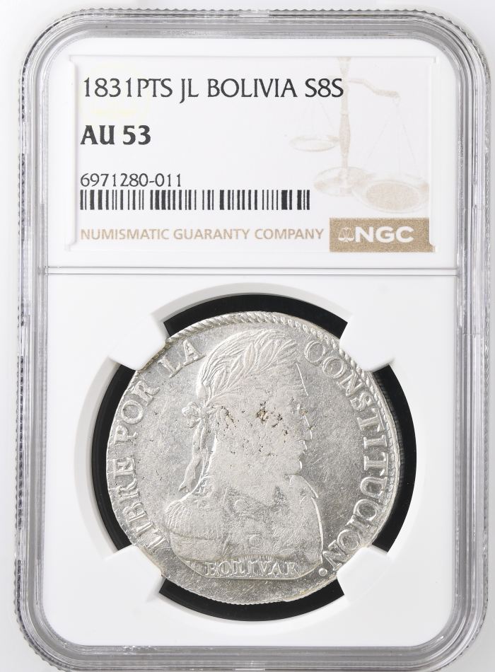Bolivia 8 Sol 1831 Pts JL NGC AU53 0146861Bolivia 8 Sol 1831 Pts JL NGC AU53 0146861