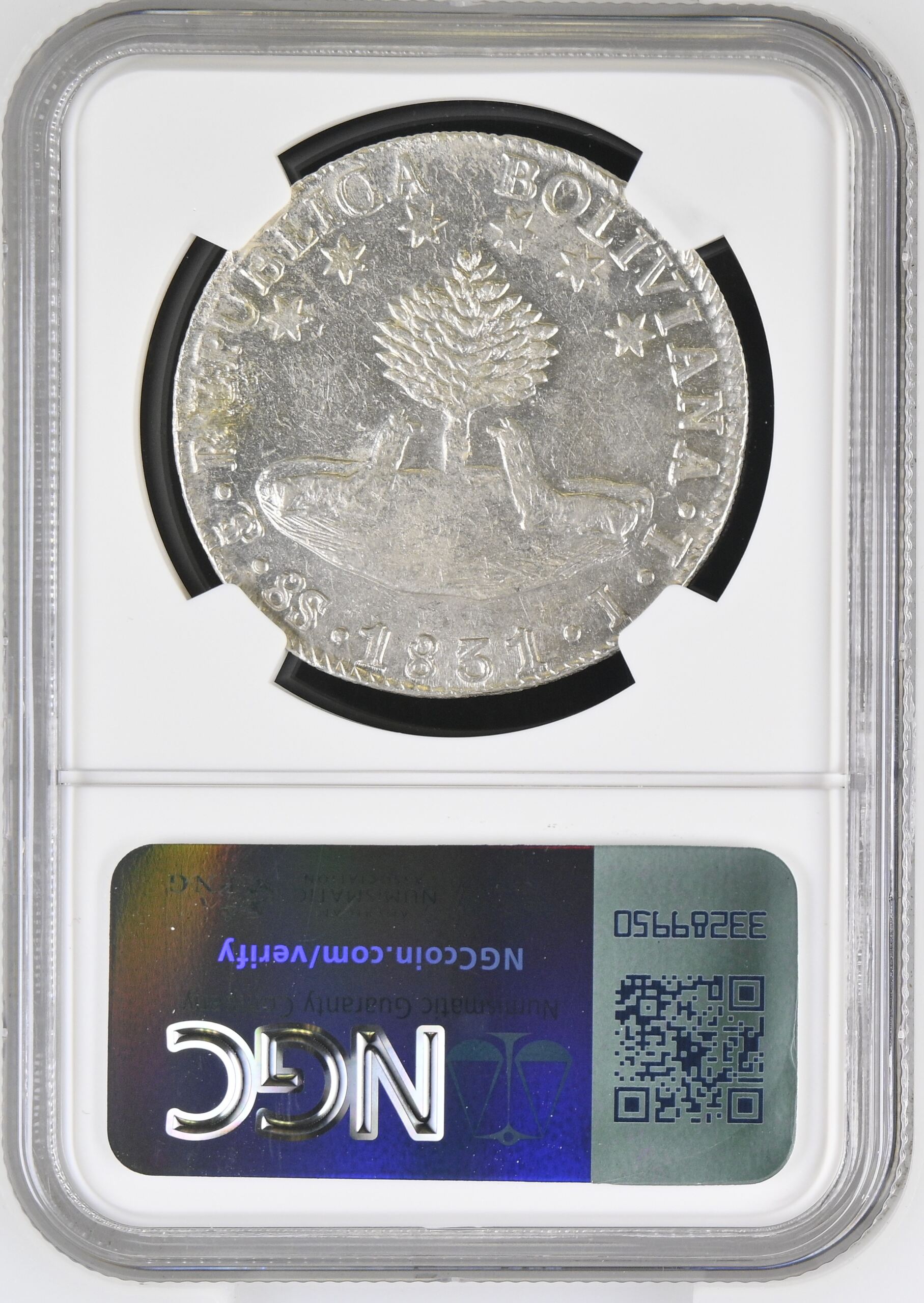 Bolivia Latin American Coins Bolivia 8 Sol 1831 Pts JL NGC AU55 0146862 Bolivia 8 Sol 1831 Pts JL NGC AU55 0146862Bolivia 8 Sol 1831 Pts JL NGC AU55 0146862 - Image 2