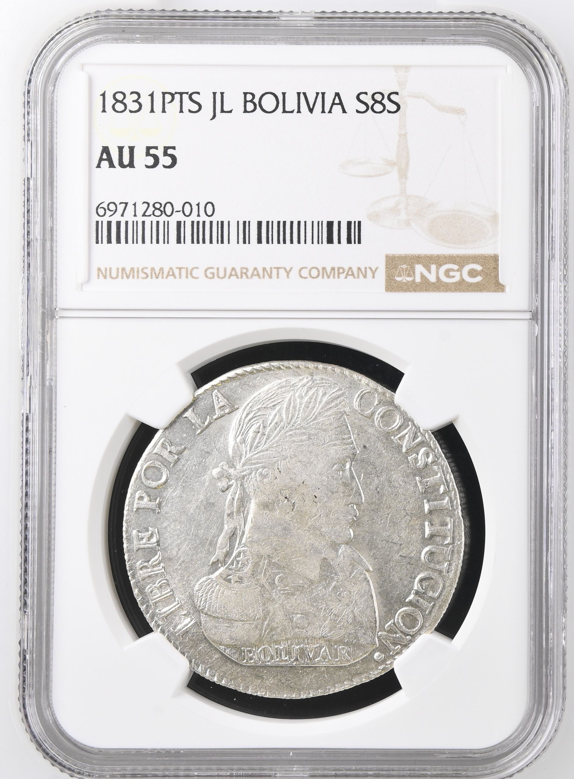 Bolivia 8 Sol 1831 Pts JL NGC AU55 0146863