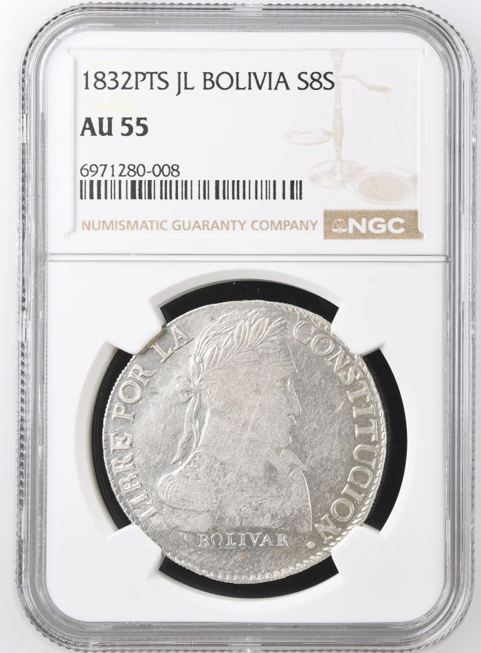 Bolivia 8 Sol 1832 Pts JL NGC AU55 0146864Bolivia 8 Sol 1832 Pts JL NGC AU55 0146864