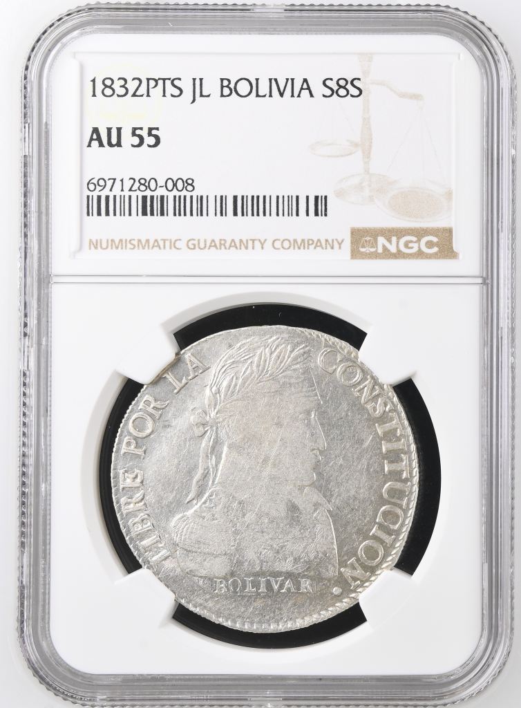 Bolivia 8 Sol 1832 Pts JL NGC AU55 0146864