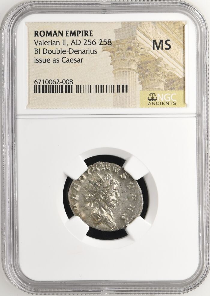Roman Imperial Valerian II 256-258 AD BI Double -Denarius NGC MS 0146872Roman Imperial Valerian II 256-258 AD BI Double -Denarius NGC MS 0146872
