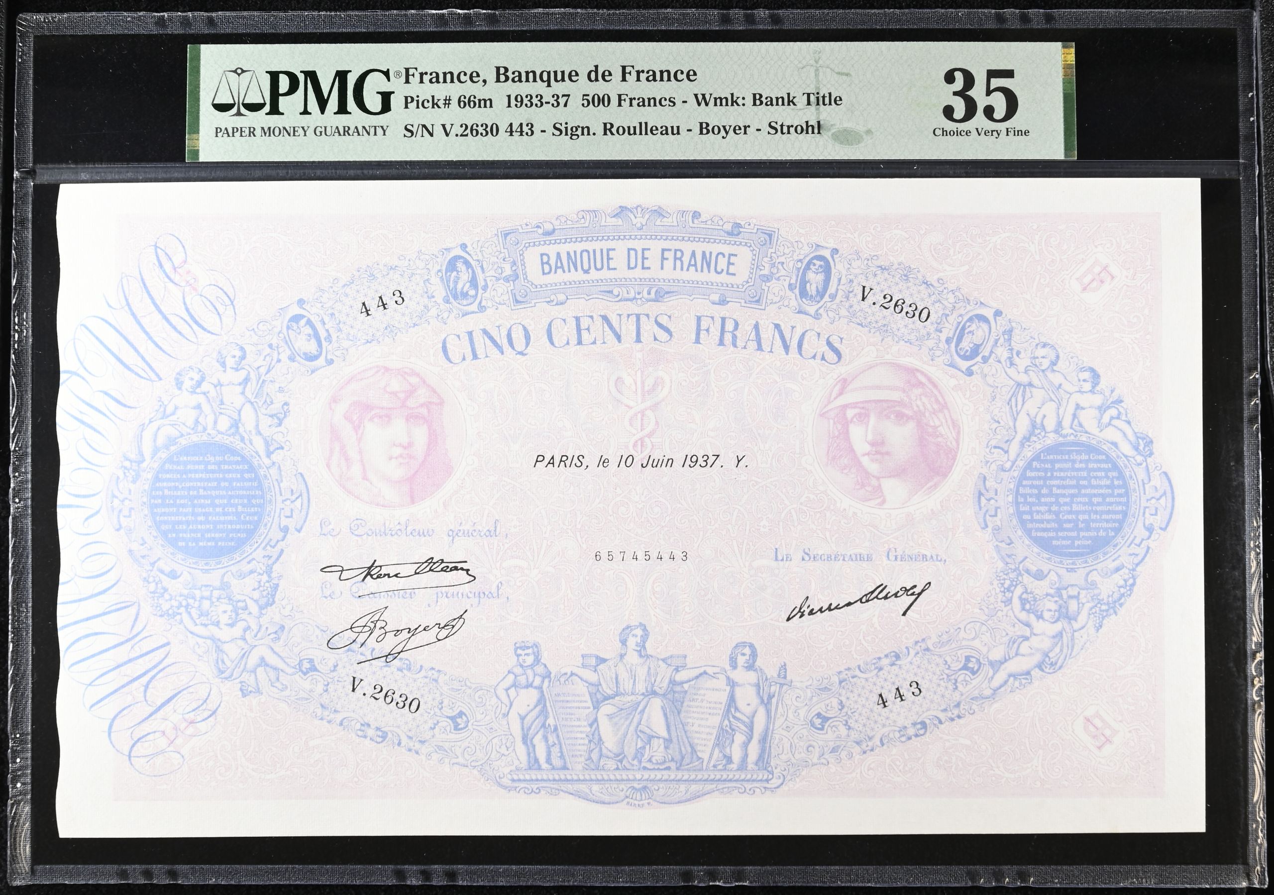 France 500 Francs 1933-37 PMG Ch VF35 Pick #66m 0146884
