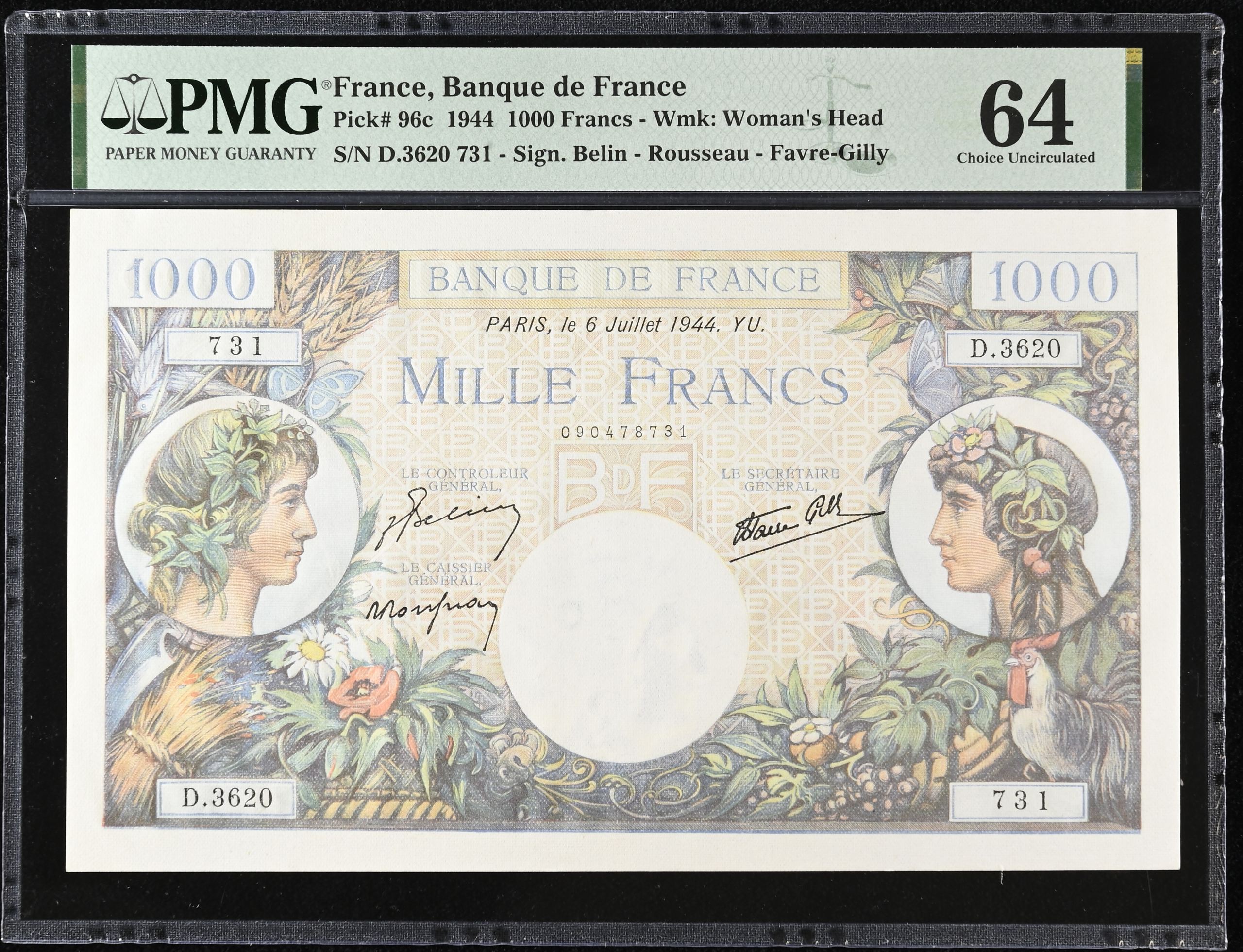 France 1,000 Francs 1944 PMG Ch UNC64 Pick #96c 0146885