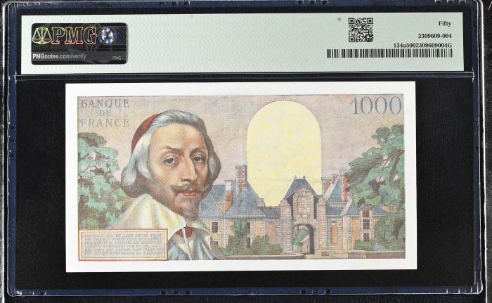 France 1,000 Francs 1953-56 PMG AU50 Pick #134a 0146886France 1,000 Francs 1953-56 PMG AU50 Pick #134a 0146886 - Image 2