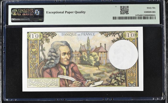 France 10 Francs 1966-67 PMG Gem UNC66 EPQ Pick #147b 0146887France 10 Francs 1966-67 PMG Gem UNC66 EPQ Pick #147b 0146887 - Image 2