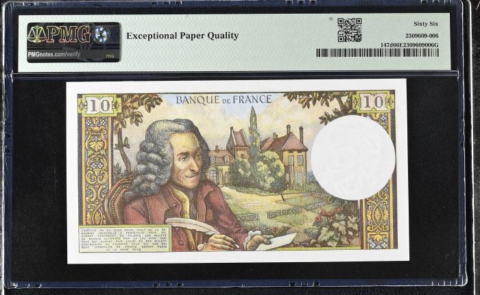 France 10 Francs 1971-73 PMG Gem UNC66 EPQ Pick #147d 0146888France 10 Francs 1971-73 PMG Gem UNC66 EPQ Pick #147d 0146888 - Image 2