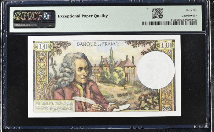 France 10 Francs 1971-73 PMG Gem UNC66 EPQ Pick #147d 0146889France 10 Francs 1971-73 PMG Gem UNC66 EPQ Pick #147d 0146889 - Image 2
