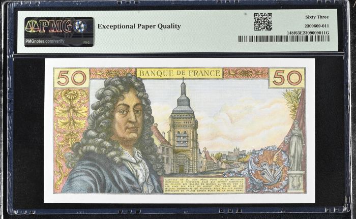 France 50 Francs 1976 PMG Ch UNC63 EPQ Pick #148f 0146893France 50 Francs 1976 PMG Ch UNC63 EPQ Pick #148f 0146893 - Image 2