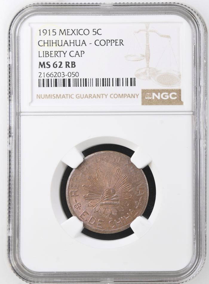 Chihuahua 5 Centavo 1915 Chihuahua NGC MS62RB 0146911Chihuahua 5 Centavo 1915 Chihuahua NGC MS62RB 0146911