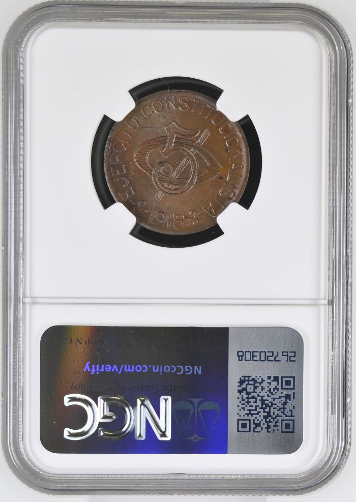 Chihuahua 5 Centavo 1915 Chihuahua NGC MS63BN 0146913Chihuahua 5 Centavo 1915 Chihuahua NGC MS63BN 0146913 - Image 2