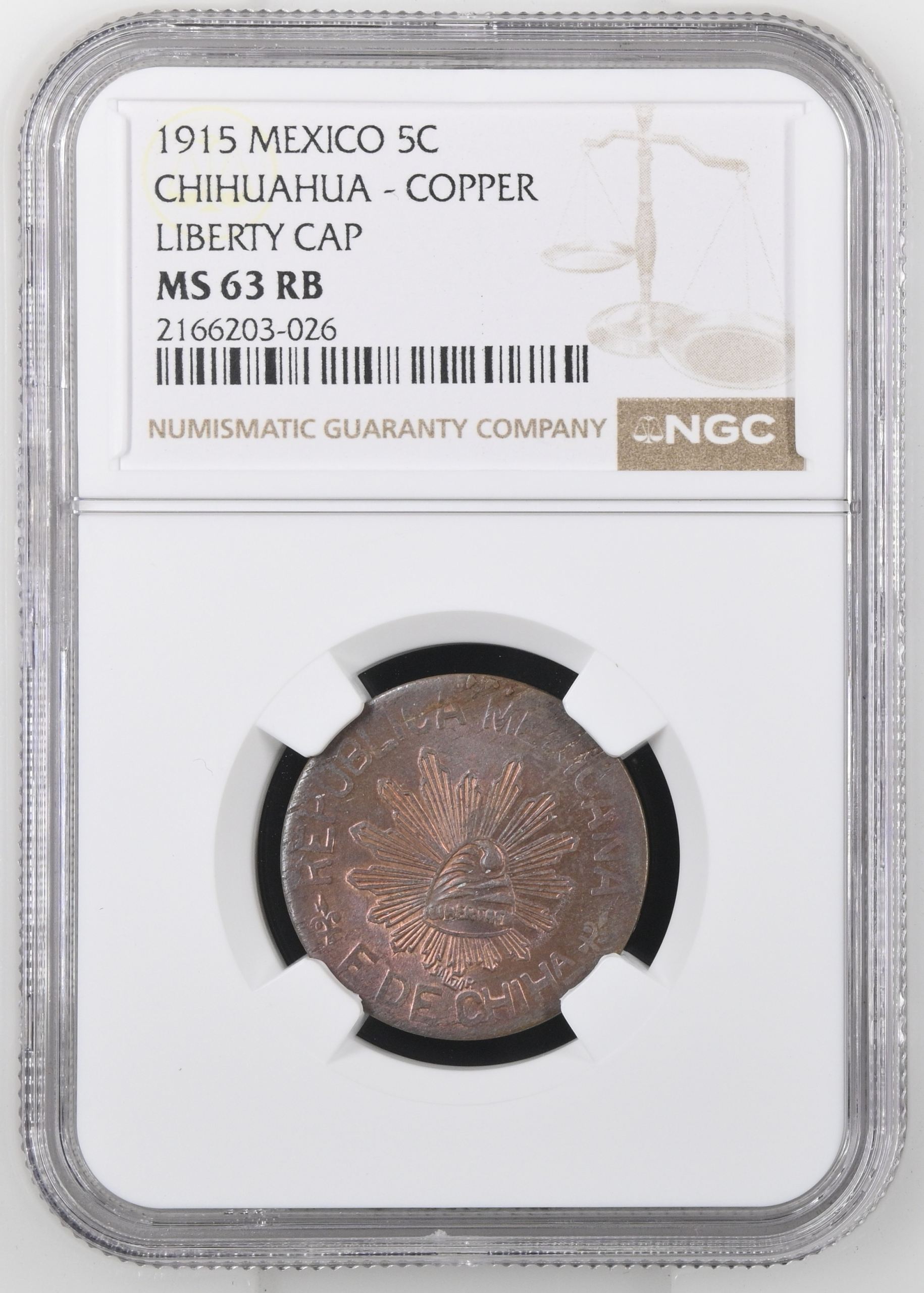 Chihuahua 5 Centavo 1915 Chihuahua NGC MS63RB 0146920