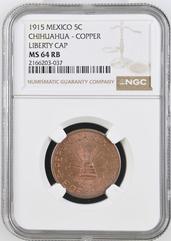 Chihuahua 5 Centavo 1915 Chihuahua NGC MS64RB 0146938Chihuahua 5 Centavo 1915 Chihuahua NGC MS64RB 0146938