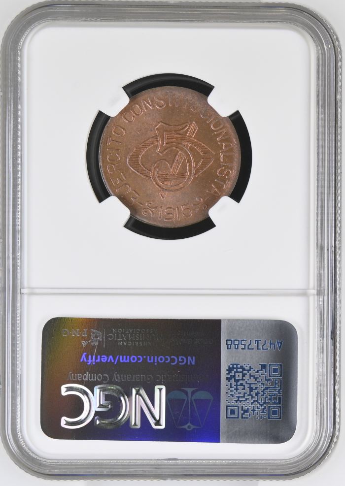 Chihuahua 5 Centavo 1915 Chihuahua NGC MS64RB 0146938Chihuahua 5 Centavo 1915 Chihuahua NGC MS64RB 0146938 - Image 2