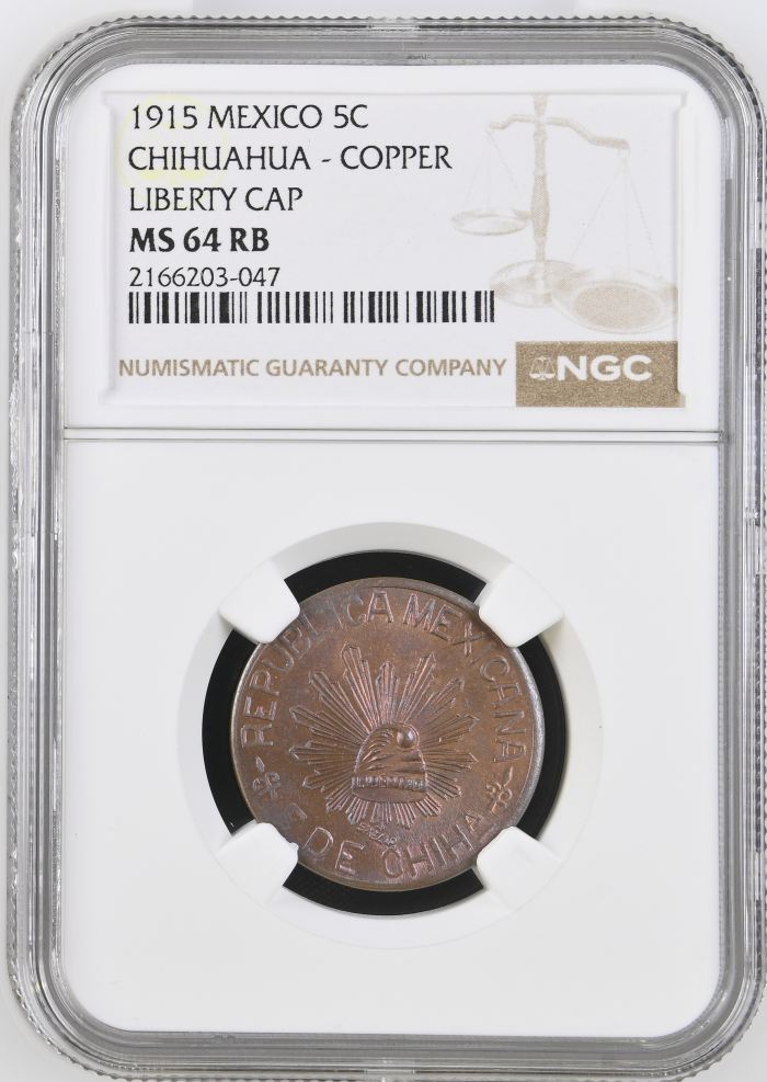 Chihuahua 5 Centavo 1915 Chihuahua NGC MS64RB 0146939Chihuahua 5 Centavo 1915 Chihuahua NGC MS64RB 0146939