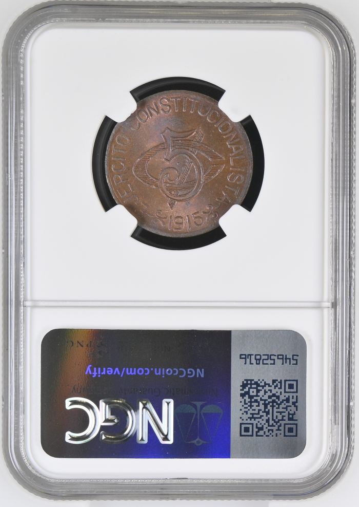 Chihuahua 5 Centavo 1915 Chihuahua NGC MS64RB 0146939Chihuahua 5 Centavo 1915 Chihuahua NGC MS64RB 0146939 - Image 2