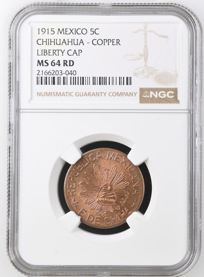 Chihuahua 5 Centavo 1915 Chihuahua NGC MS64RD 0146941Chihuahua 5 Centavo 1915 Chihuahua NGC MS64RD 0146941