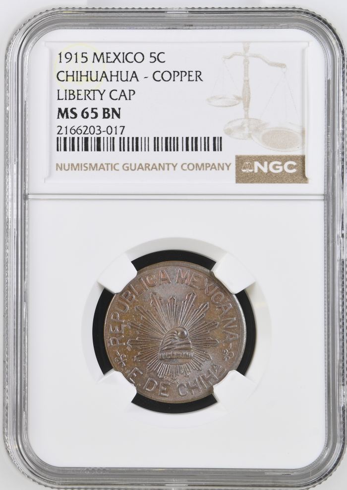 Chihuahua 5 Centavo 1915 Chihuahua NGC MS65BN 0146945Chihuahua 5 Centavo 1915 Chihuahua NGC MS65BN 0146945