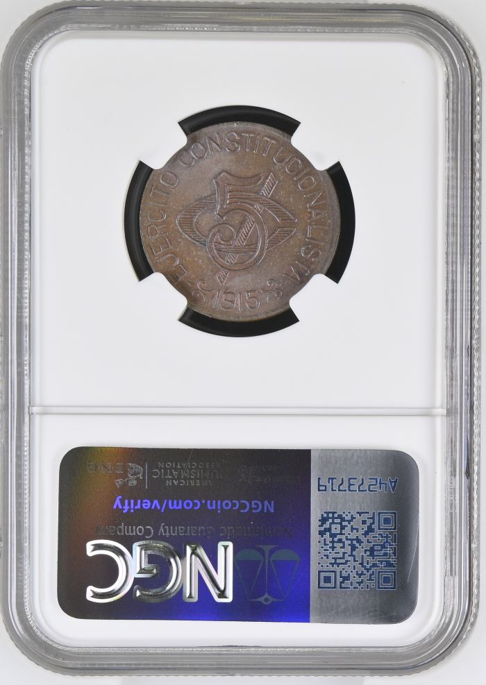 Chihuahua 5 Centavo 1915 Chihuahua NGC MS65BN 0146945Chihuahua 5 Centavo 1915 Chihuahua NGC MS65BN 0146945 - Image 2