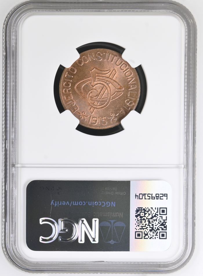 Chihuahua 5 Centavo 1915 Chihuahua NGC MS65RB 0146946Chihuahua 5 Centavo 1915 Chihuahua NGC MS65RB 0146946 - Image 2