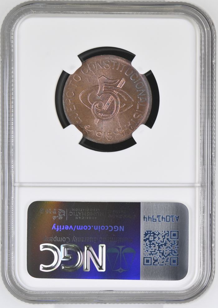 Chihuahua 5 Centavo 1915 Chihuahua NGC MS65RB 0146947Chihuahua 5 Centavo 1915 Chihuahua NGC MS65RB 0146947 - Image 2