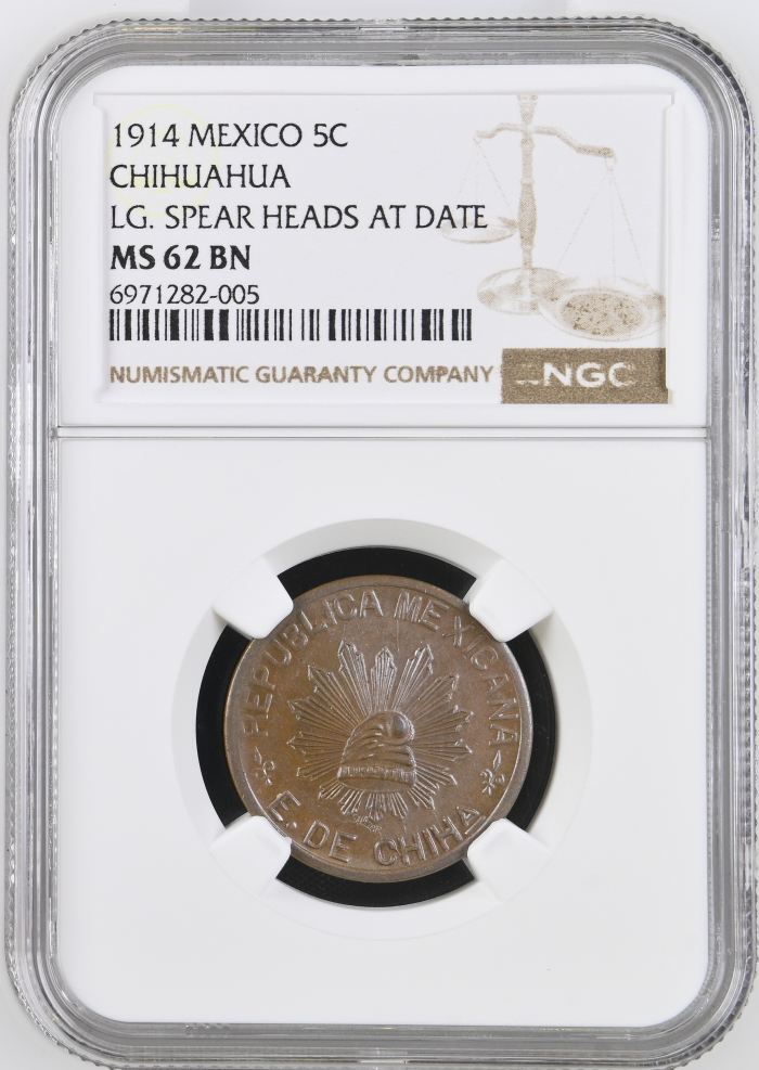 Chihuahua 5 Centavo 1914 Chihuahua NGC MS62BN 0146953Chihuahua 5 Centavo 1914 Chihuahua NGC MS62BN 0146953