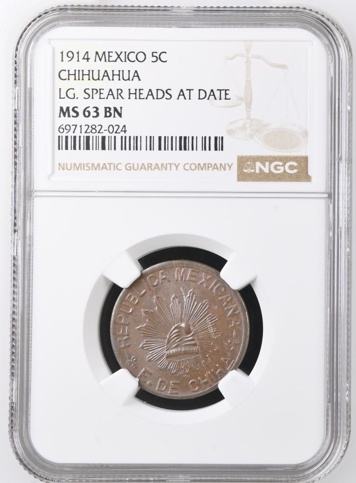 Chihuahua 5 Centavo 1914 Chihuahua NGC MS63BN 0146956Chihuahua 5 Centavo 1914 Chihuahua NGC MS63BN 0146956