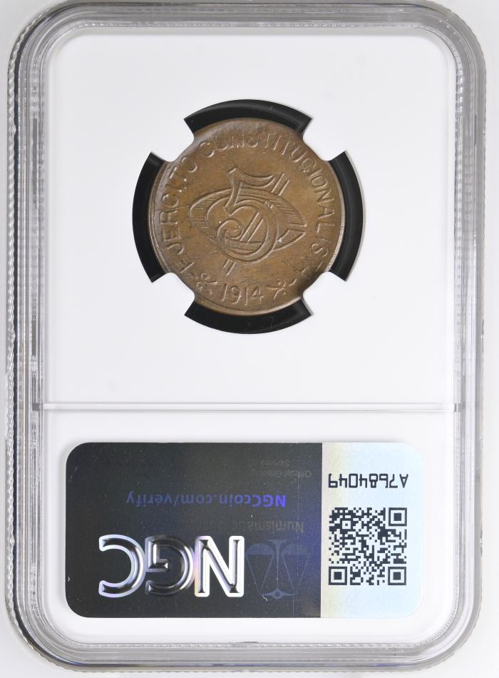 Chihuahua 5 Centavo 1914 Chihuahua NGC MS63BN 0146957Chihuahua 5 Centavo 1914 Chihuahua NGC MS63BN 0146957 - Image 2