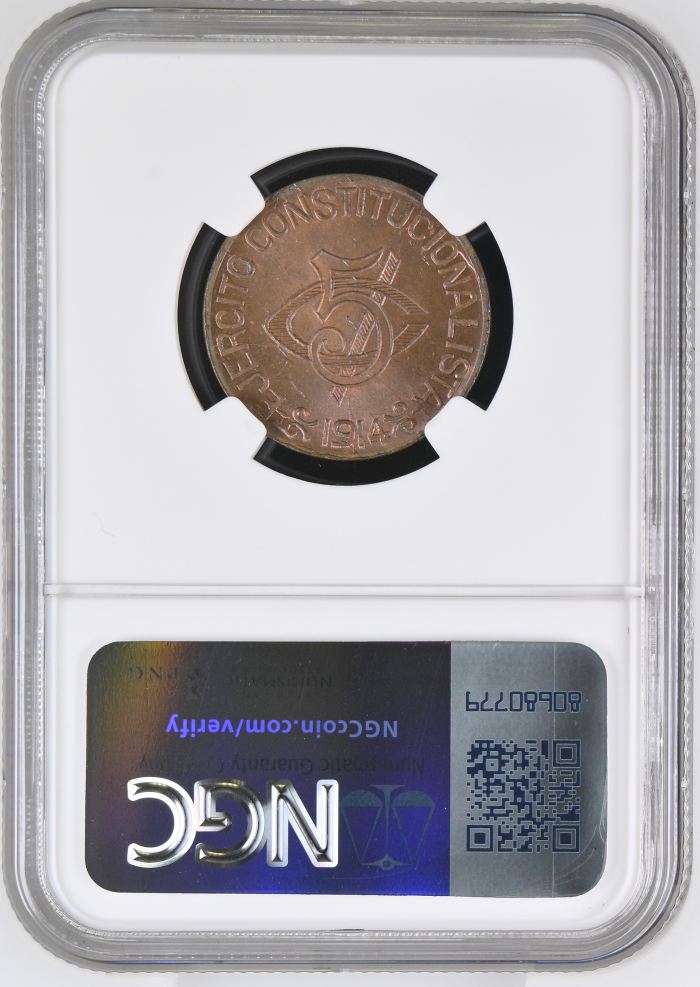 Chihuahua 5 Centavo 1914 Chihuahua NGC MS63BN 0146958Chihuahua 5 Centavo 1914 Chihuahua NGC MS63BN 0146958 - Image 2
